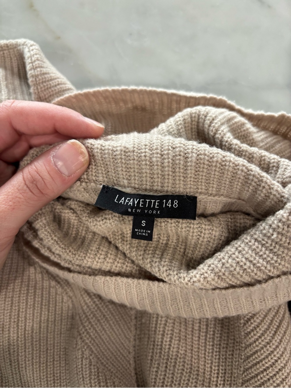 Lafayette 148 New York Ribbed Turtleneck Sweater in Beige